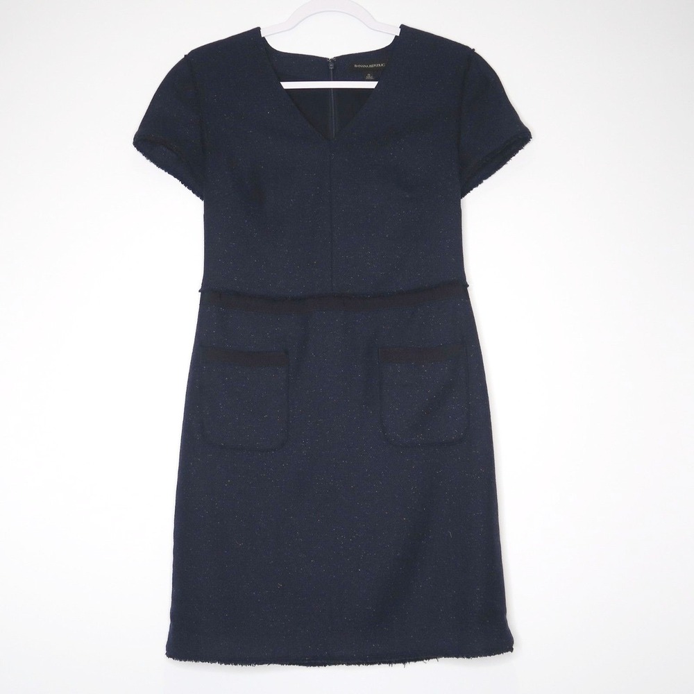 Banana Republic Womens Cocktail Dress Size 0 Blue Speckled Wool Silk Career